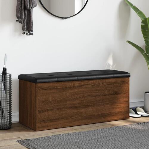 Opbevaringsbænk 102x42x45 cm konstrueret træ brun egetræsfarve