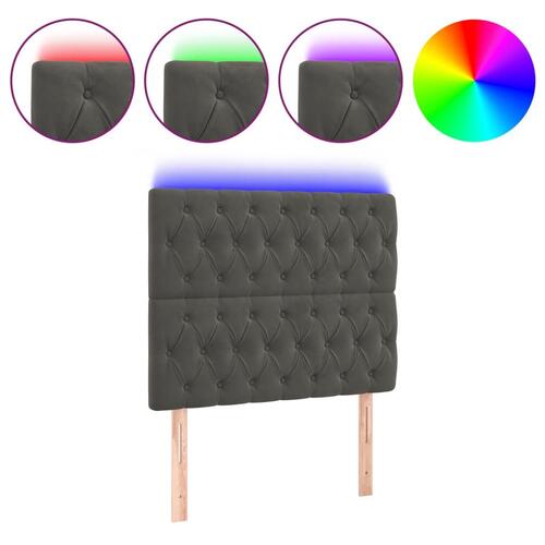 Sengegavl med LED-lys 90x7x118/128 cm fløjl mørkegrå