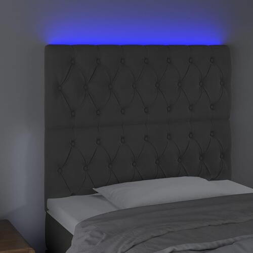 Sengegavl med LED-lys 90x7x118/128 cm fløjl mørkegrå