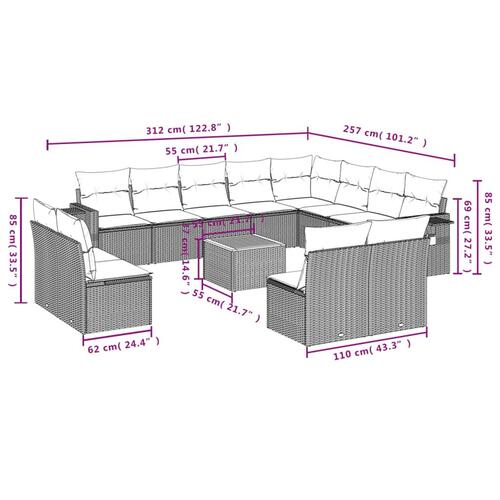 Sofasæt til haven 13 dele med hynder polyrattan sort