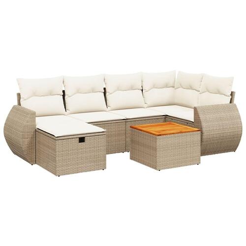 Sofasæt til haven 7 dele med hynder polyrattan beige