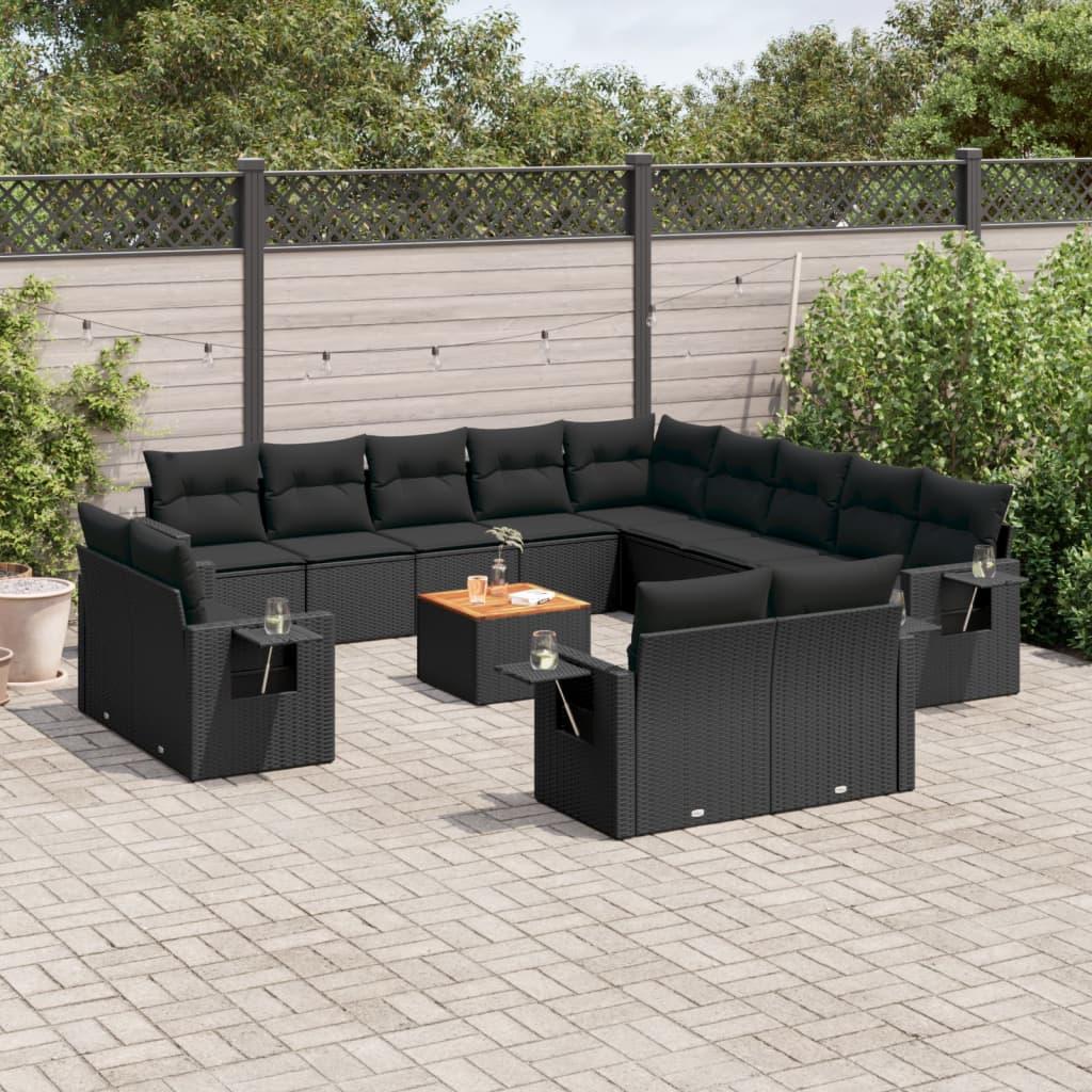 Sofasæt til haven 14 dele med hynder polyrattan sort billede