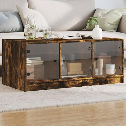 Sofabord med glaslåger 102x50x42 cm røget egetræsfarve