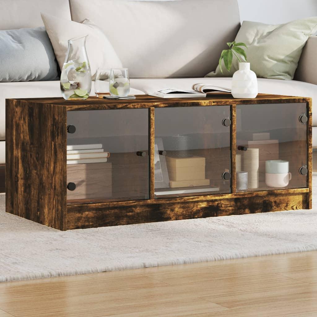 Sofabord med glaslåger 102x50x42 cm røget egetræsfarve