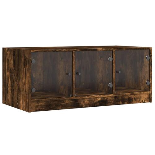 Sofabord med glaslåger 102x50x42 cm røget egetræsfarve