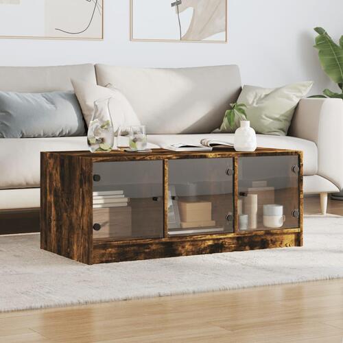 Sofabord med glaslåger 102x50x42 cm røget egetræsfarve