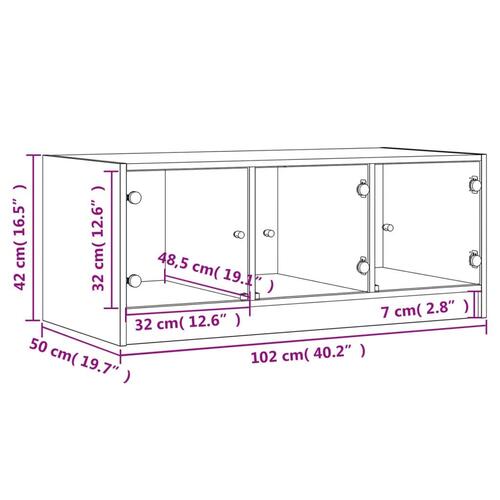 Sofabord med glaslåger 102x50x42 cm røget egetræsfarve