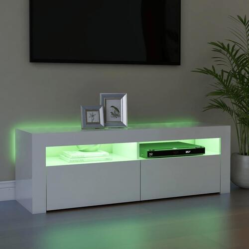 Tv-skab med LED-lys 120x35x40 cm hvid højglans