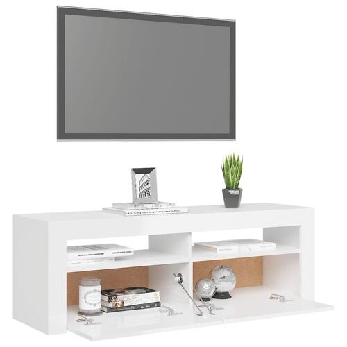 Tv-skab med LED-lys 120x35x40 cm hvid højglans