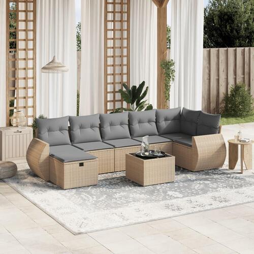 Havesofasæt 8 dele med hynder polyrattan beige