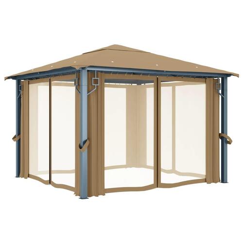 Pavillon med gardin 300x300 cm aluminium grå