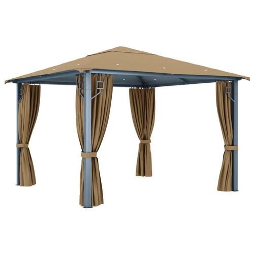 Pavillon med gardin 300x300 cm aluminium grå