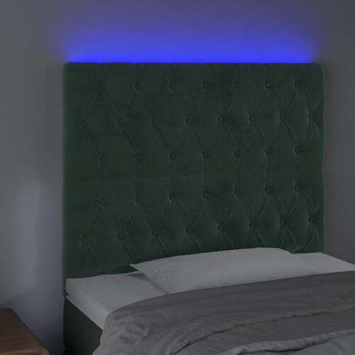 Sengegavl med LED-lys 90x7x118/128 cm fløjl mørkegrøn