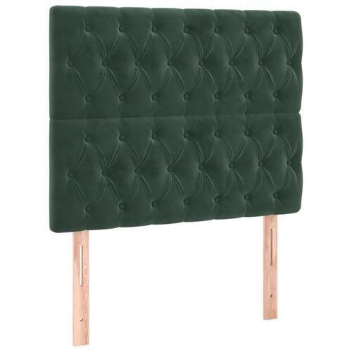 Sengegavl med LED-lys 90x7x118/128 cm fløjl mørkegrøn