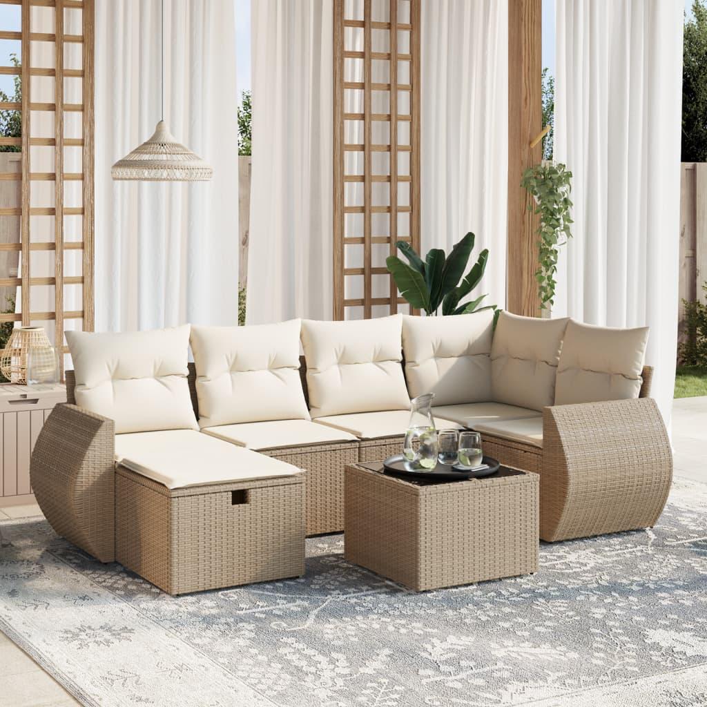 Sofasæt til haven 7 dele med hynder polyrattan beige