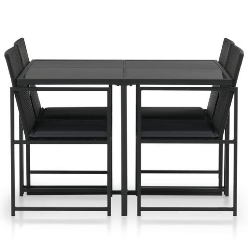 Udendørs spisebordssæt 5 dele med hynder polyrattan sort
