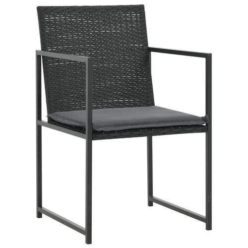Udendørs spisebordssæt 5 dele med hynder polyrattan sort