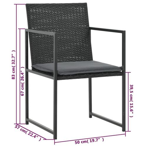 Udendørs spisebordssæt 5 dele med hynder polyrattan sort