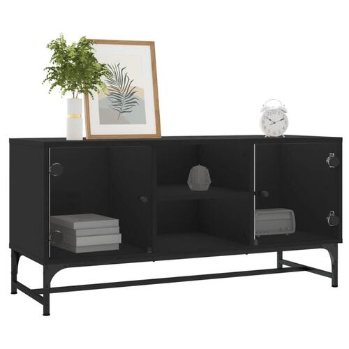 Tv-bord med glaslåger 102x37x50 cm sort