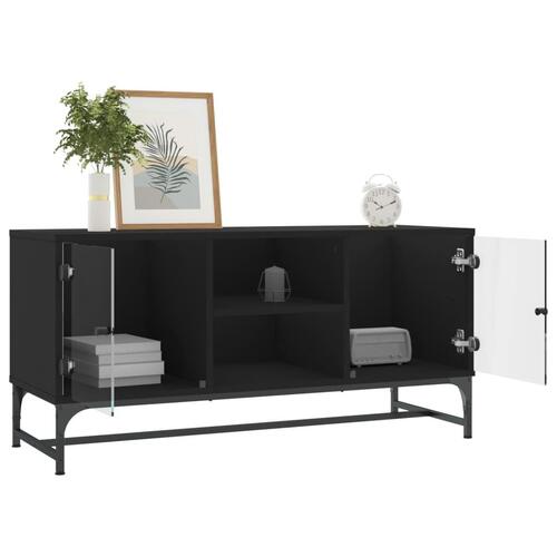 Tv-bord med glaslåger 102x37x50 cm sort