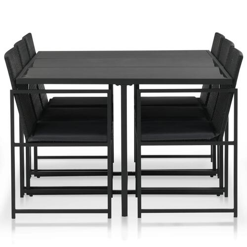 Udendørs spisebordssæt 7 dele med hynder polyrattan sort