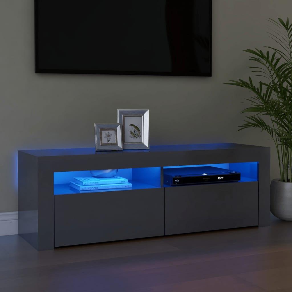 Tv-skab med LED-lys 120x35x40 cm grå højglans