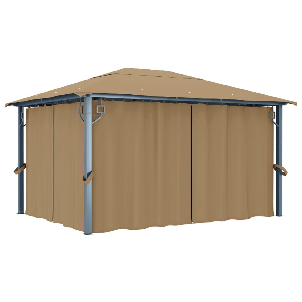 Pavillon med gardin 400x300 cm aluminium gråbrun