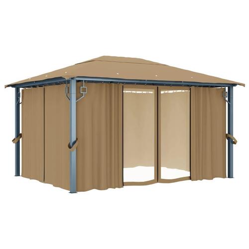 Pavillon med gardin 400x300 cm aluminium gråbrun