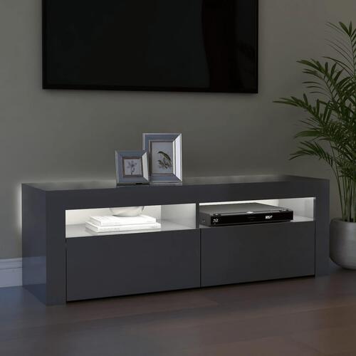 Tv-skab med LED-lys 120x35x40 cm grå højglans