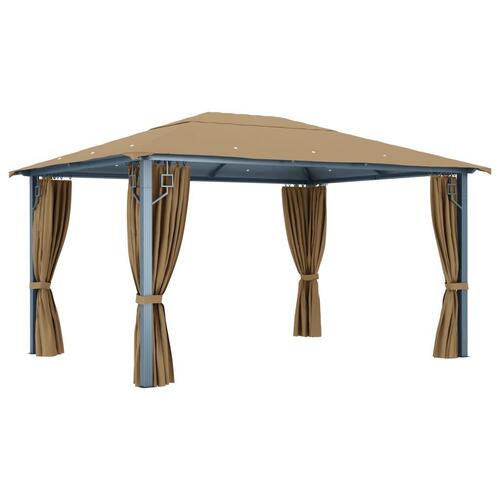 Pavillon med gardin 400x300 cm aluminium gråbrun
