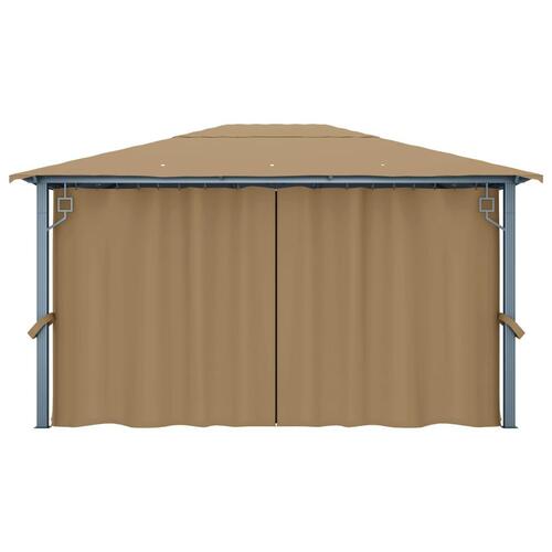 Pavillon med gardin 400x300 cm aluminium gråbrun