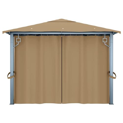 Pavillon med gardin 400x300 cm aluminium gråbrun