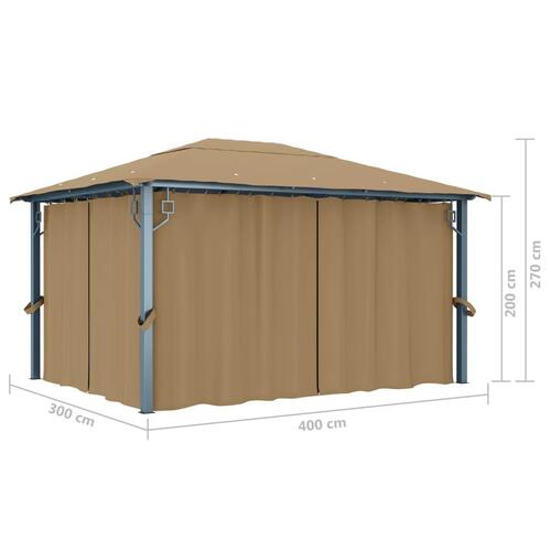 Pavillon med gardin 400x300 cm aluminium gråbrun