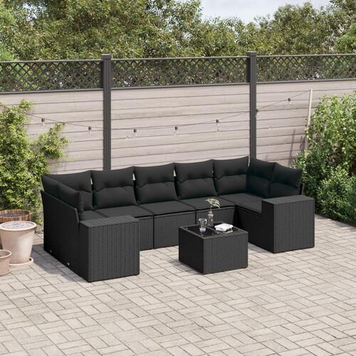 Sofasæt til haven 8 dele med hynder polyrattan sort