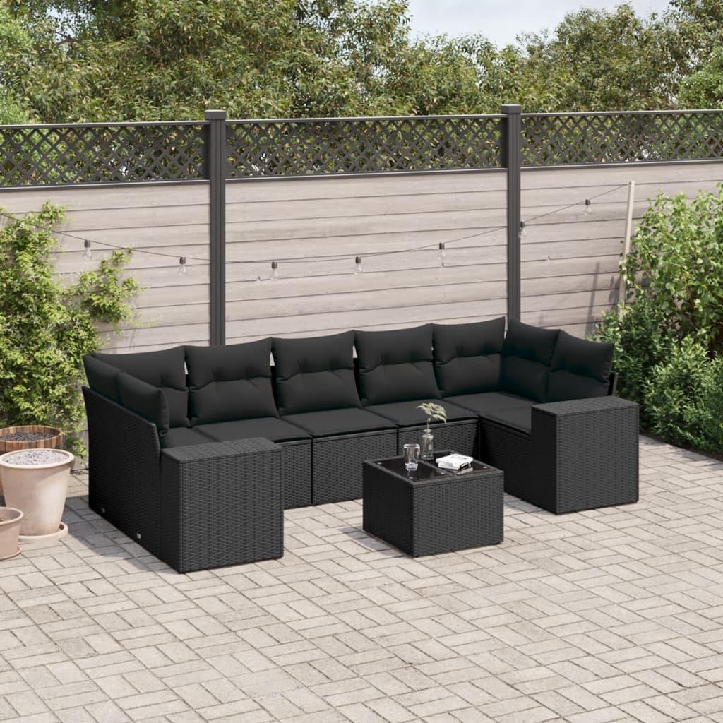 Sofasæt til haven 8 dele med hynder polyrattan sort