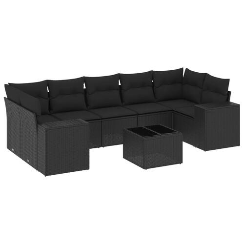 Sofasæt til haven 8 dele med hynder polyrattan sort