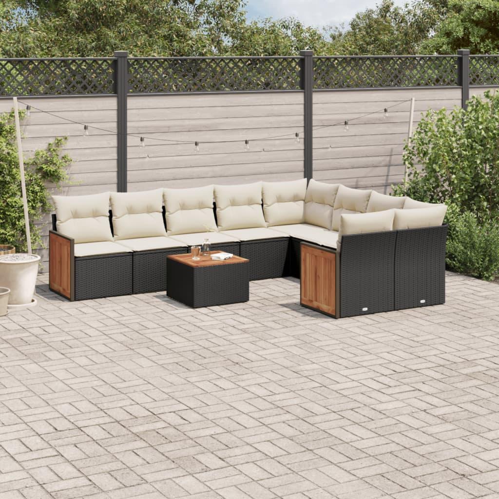Sofasæt til haven 10 dele med hynder polyrattan sort
