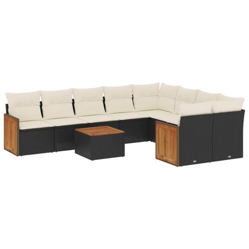 Sofasæt til haven 10 dele med hynder polyrattan sort