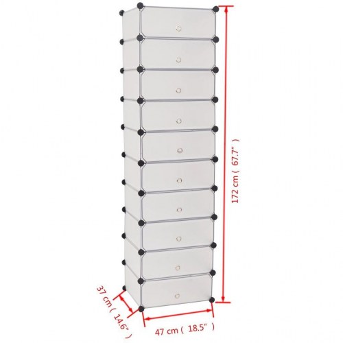 Sammensat skoskab med 10 rum - hvid, 47×37×172 cm