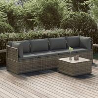 Loungesæt til haven 5 dele med hynder polyrattan grå
