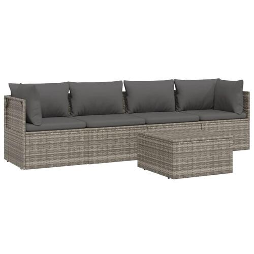 Loungesæt til haven 5 dele med hynder polyrattan grå