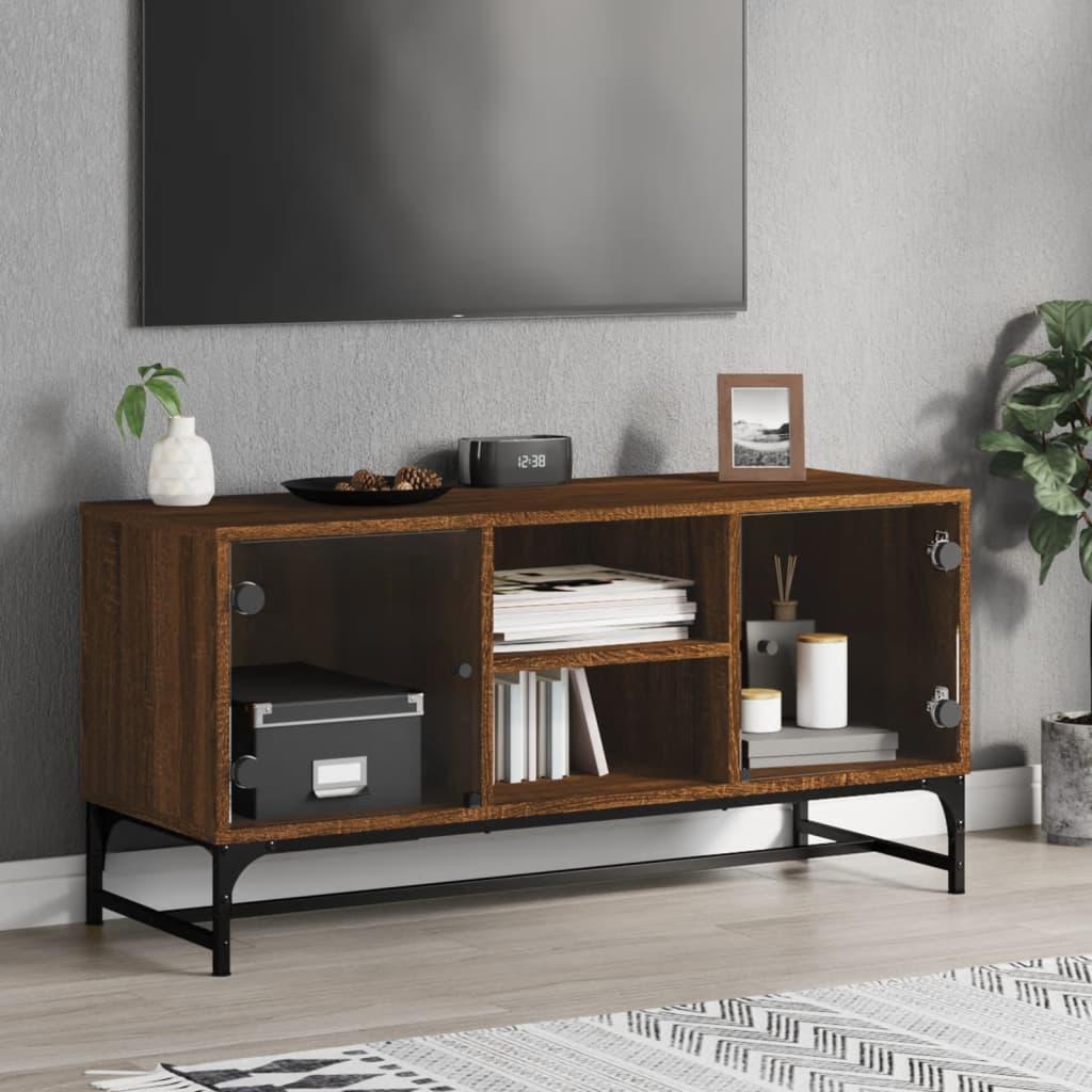 Skab med glaslåger 102x37x50 cm brun egetræsfarve