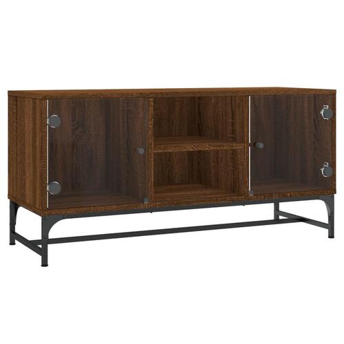 Skab med glaslåger 102x37x50 cm brun egetræsfarve