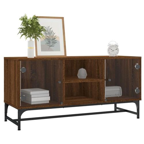 Skab med glaslåger 102x37x50 cm brun egetræsfarve