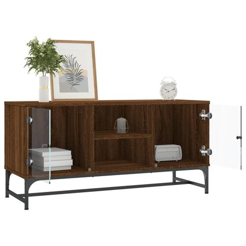 Skab med glaslåger 102x37x50 cm brun egetræsfarve