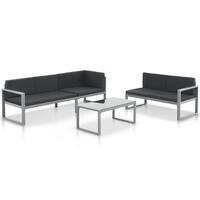 Loungesæt 3 dele med hynder aluminium sort