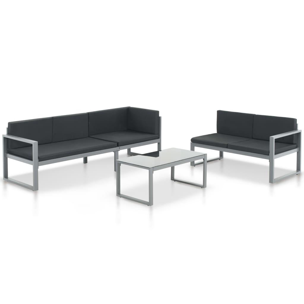Loungesæt 3 dele med hynder aluminium sort