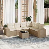 Sofasæt til haven 7 dele med hynder polyrattan beige