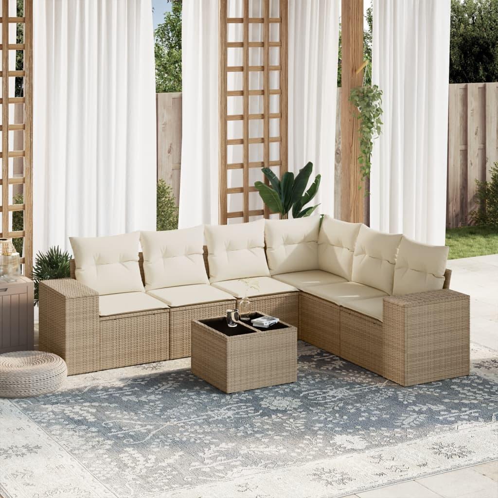 Sofasæt til haven 7 dele med hynder polyrattan beige