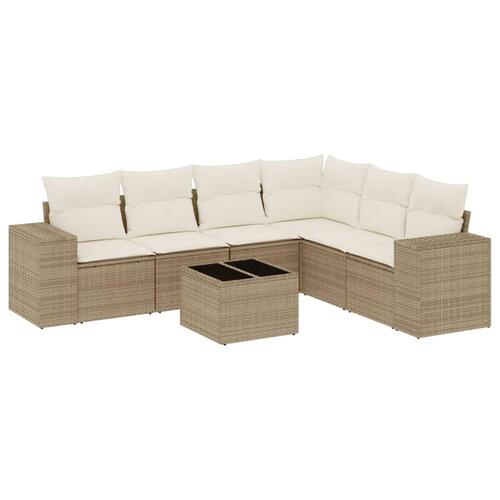 Sofasæt til haven 7 dele med hynder polyrattan beige